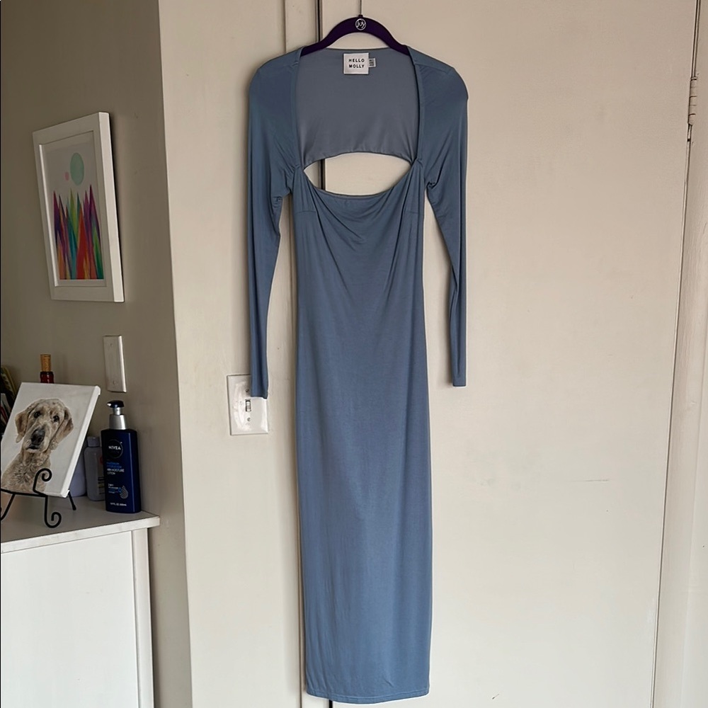 NWOT Hello Molly Blue Long Sleeve Cutout Back Midi DresS